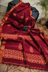 Matka Maroon Saree with Copper Zari for Festive Events - Saree - Aakritee - S10654
